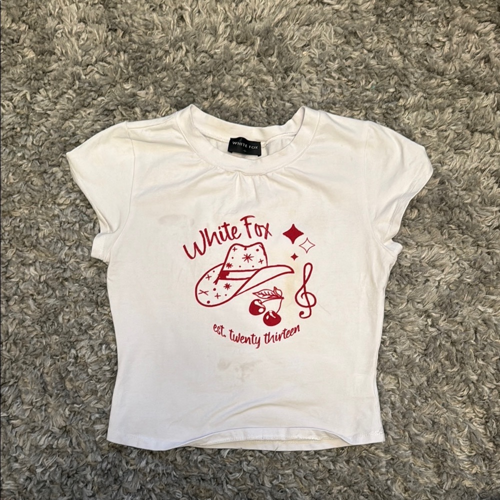 white fox White and Red Baby Tee